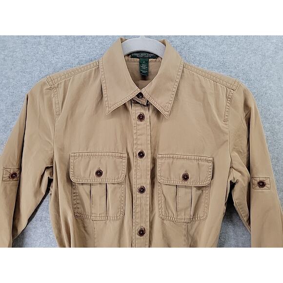 Lauren Jeans Co RALPH LAUREN Womens Sz 2 Dress Cotton Safari Tan Roll Tabs Belt - Picture 6 of 16